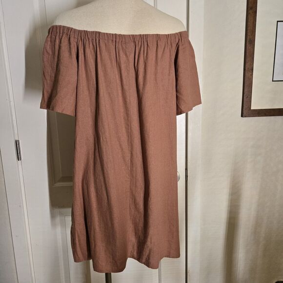 ASOS Bardot Dress Linen Viscose Dusty Pink 12 Off Shoulder Tunic - Picture 3 of 9